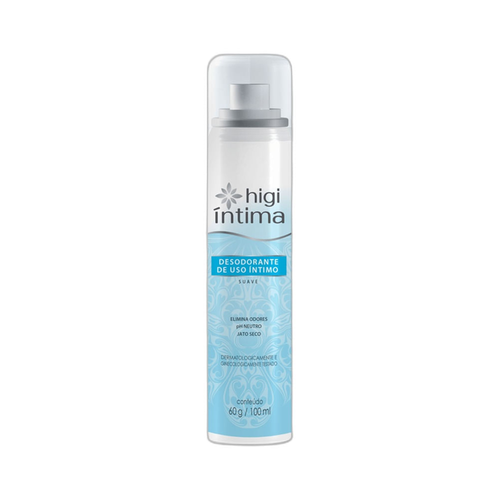 Desodorante íntimo Higi Íntima Daxx 100ml, embalagem spray branca com detalhes em azul claro